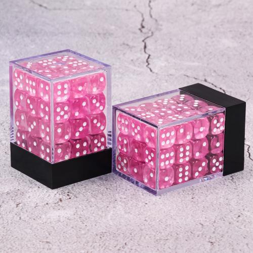 Lot de 36 dés  6 faces - 12mm- Rose Transparent