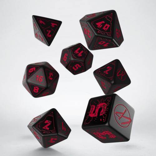 image Lot de 7 dés- Cyberpunk Red- Rouge et chrome