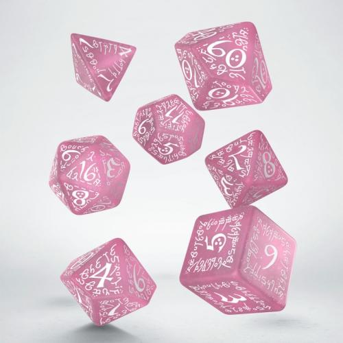 Lot de 7 dés- Elfique- Rose et blanc