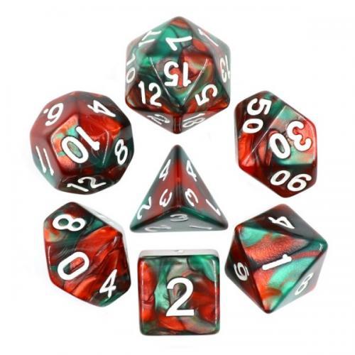 Lot de 7 dés – Fusion Vert et rouge