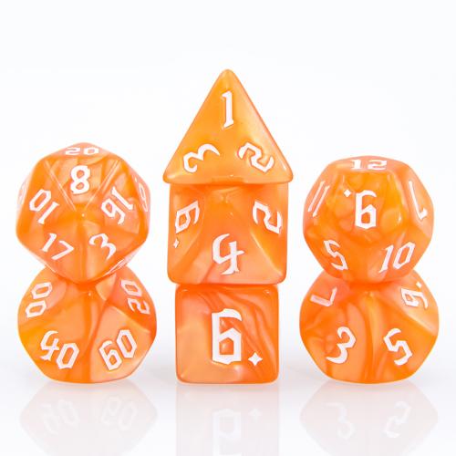 Lot de 7 dés multiformat – 16mm- Orange Nacré