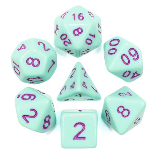 Lot de 7 dés multiformat – 16mm- Rose menthe