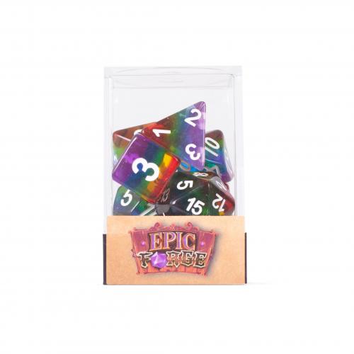 Lot de 7 dés multiformat en boîte – Arc-en-ciel transparent