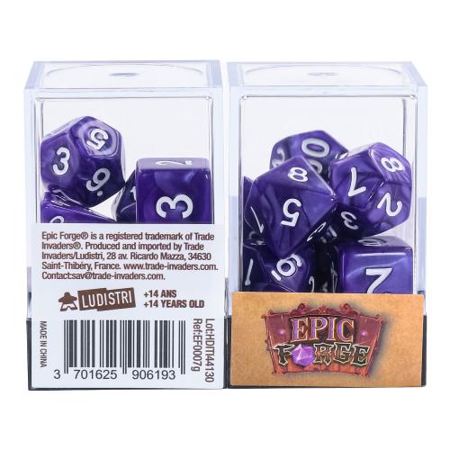 Lot de 7 Dés multiformat en boîte – Violet nacré