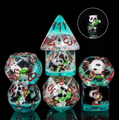 Lot de 7 dés résine gamme Insert - en boite - Panda