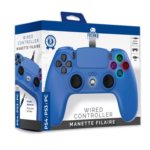 image Manette Filaire Bleue pour PS4 avec Câble 3M avec prise Jack