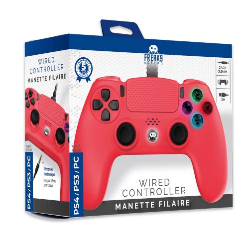 Manette Filaire Rouge pour PS4 avec Câble 3M avec prise Jack