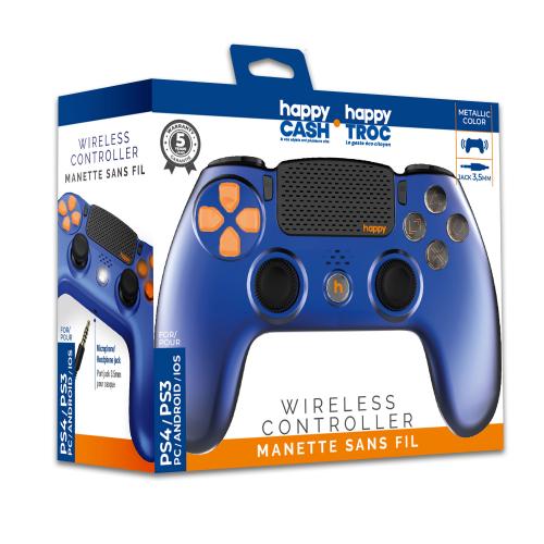image principale pour Manette Sans Fil PS4 LED - Happy Cash - Blue Metal