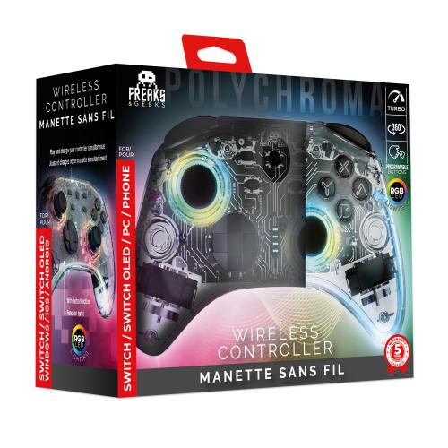 Manette Switch/PC Sans Fil Polychroma SW - Câble 1M - Transparente à LED