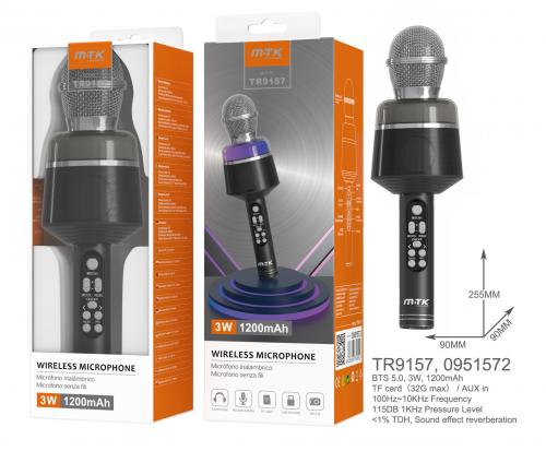 image principale pour Microphone Sans Fil Multifonction, 3W, 1200mAH, Volume et Réverbération Réglables, TR9157 - Noir