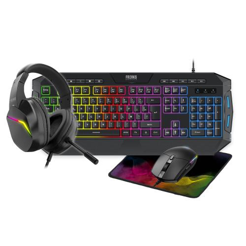 Pack 4en1 RGB Clavier PC AZERTY+Souris+Tapis+Casque - RGB