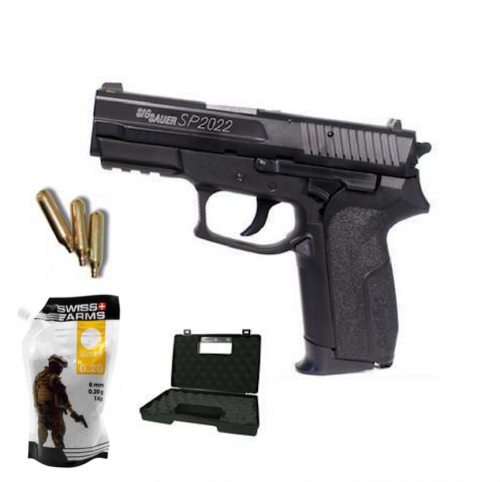 image principale pour Pack Airsoft  2023 - Sig SP2022 culasse metal 1j Co2 + Billes 0,20g Swiss Arms par 5000+ 10 cartouches de CO2 + Mallette