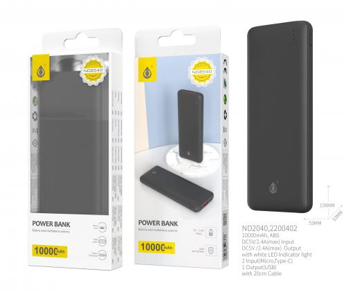 image Power bank 10000mAh - 1 USB + 2 MicroUSB + Type C - LED - ND2040 - Noir