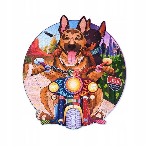 image principale pour Puzzle en bois – Chiens motards avec des strass – 256 pcs