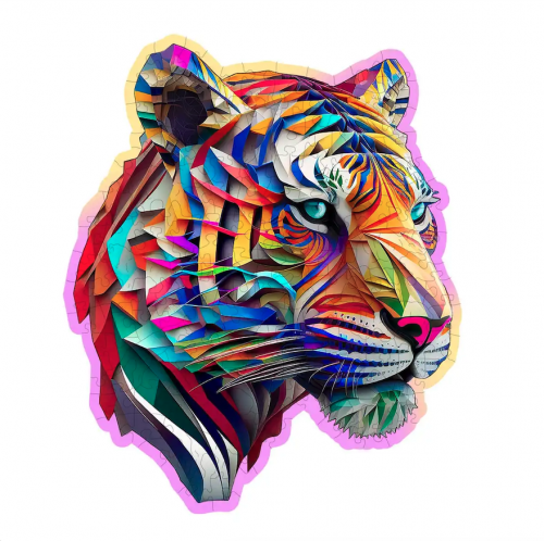 image principale pour Puzzle en bois – Tigre Coloré – 150 pcs (15 pcs uniques)