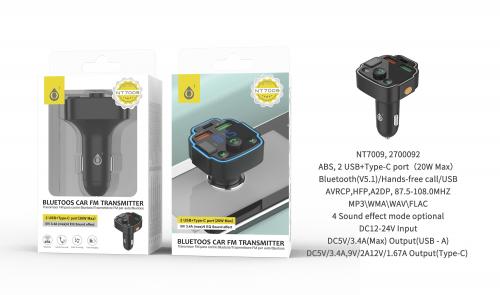 image Transmetteur FM Bluetooth-2 Ports USBet 1 port Type C-Ecran LED-3,4A-Noir