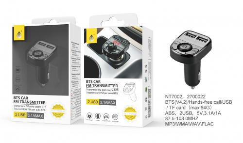 image Transmetteur FM Bluetooth avec Micro et Ecran LED - 2 ports USB - 3,1A - NT7002 - Noi
