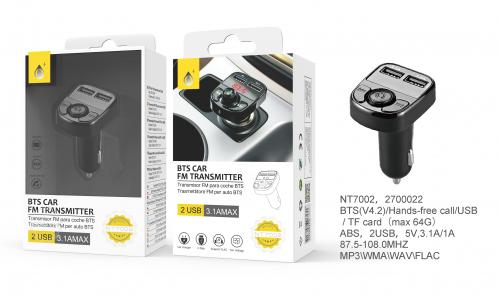 Transmetteur FM Bluetooth avec Micro et Ecran LED - 2 ports USB - 3,1A - NT7002 - Noi